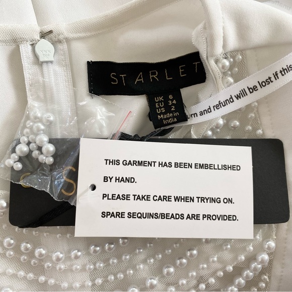 NWT Starlet Bead Embellished Sheer Mesh Panels Long Sleeve Mini Dress White 2 - Picture 12 of 14